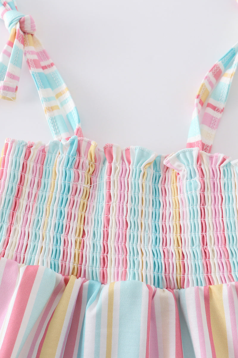 Pink stripe smocked strap girl bubble