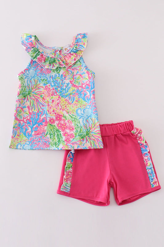 Pink tropical floral girl set