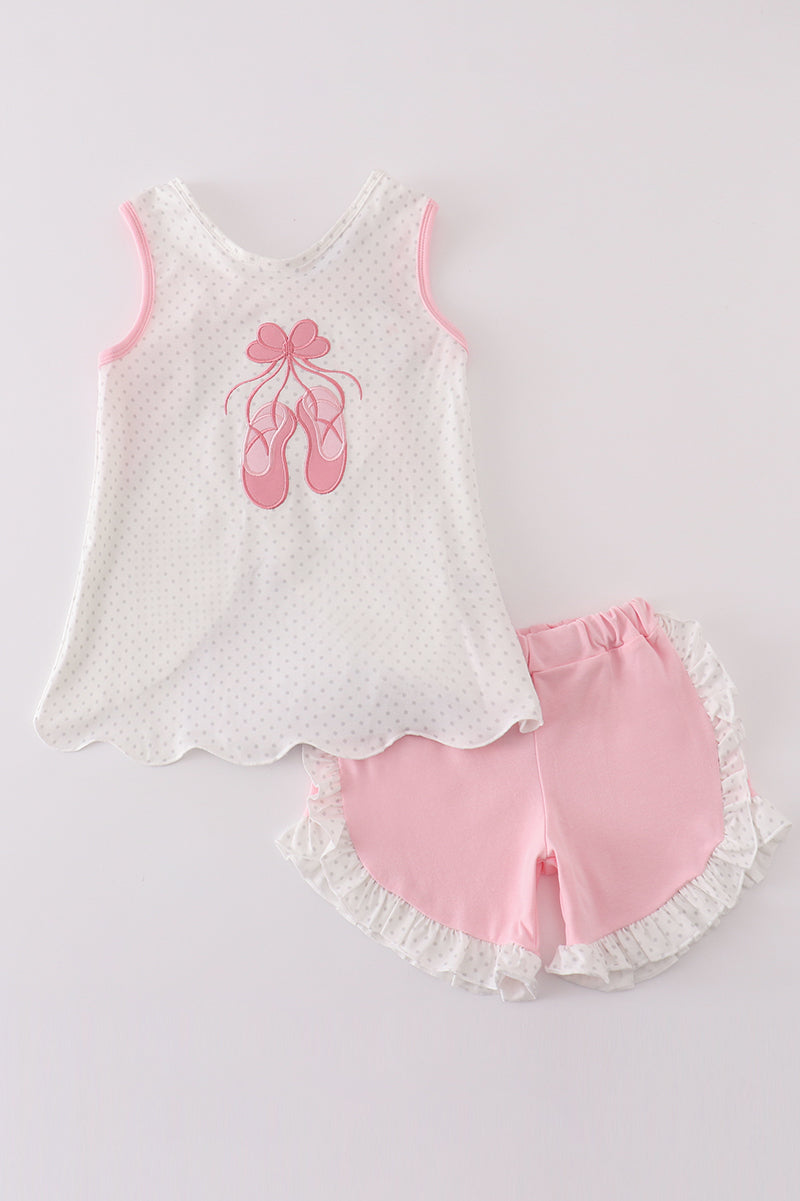 Pink ballet applique girl set