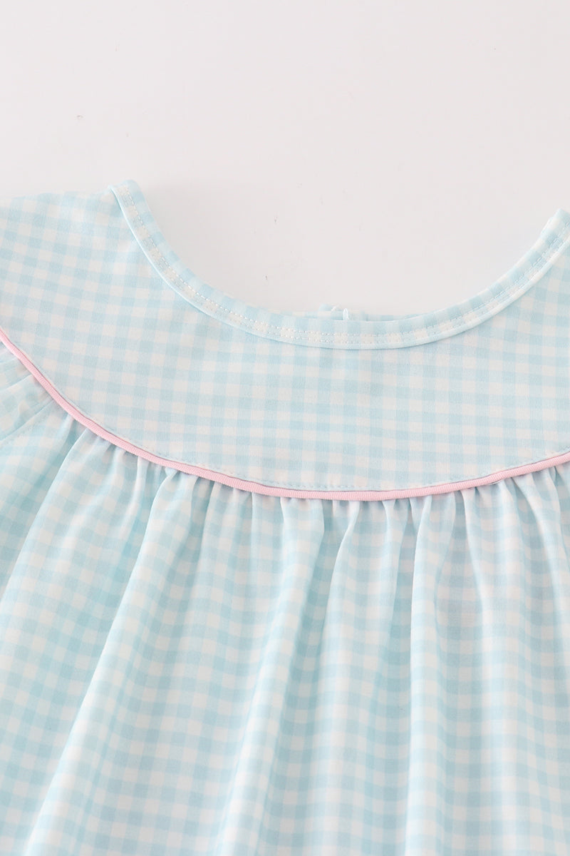 Blue pumpkin applique plaid dress