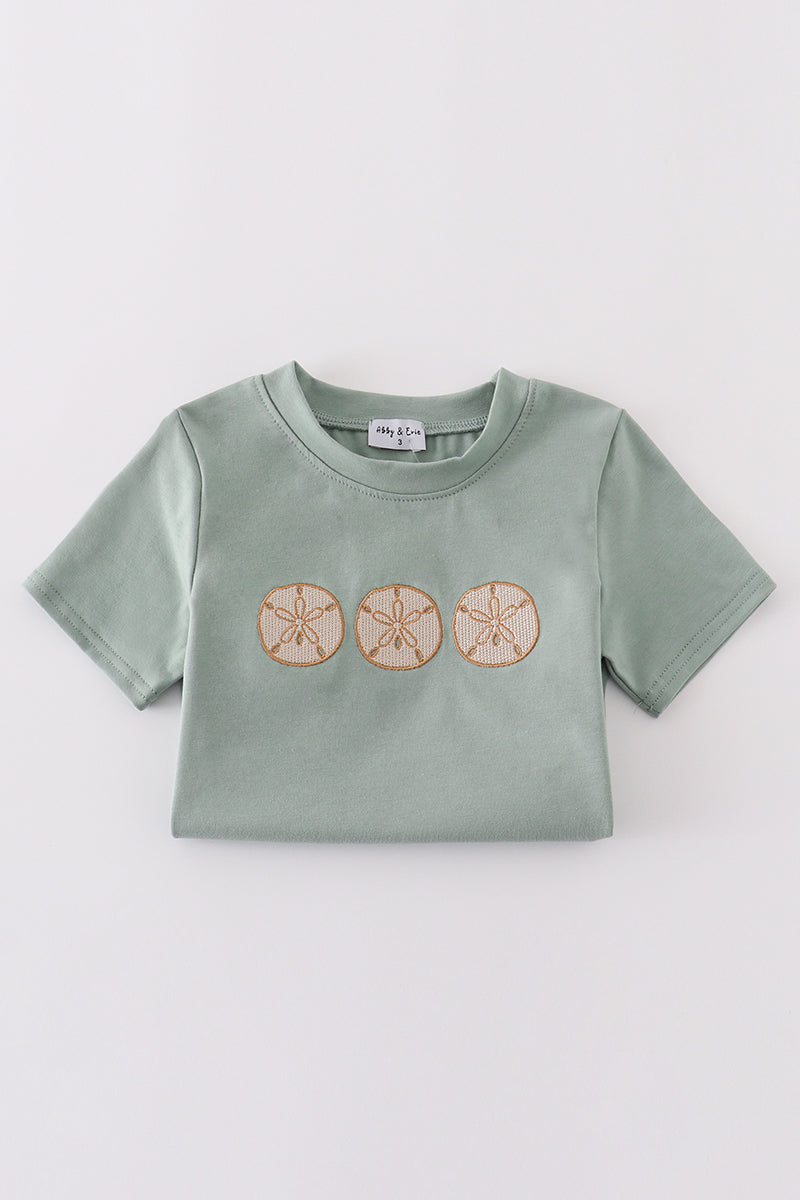 Sage sand dollar embroidery boy set