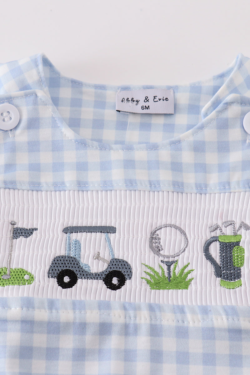 Blue golf embroidery smocked boy jonjon