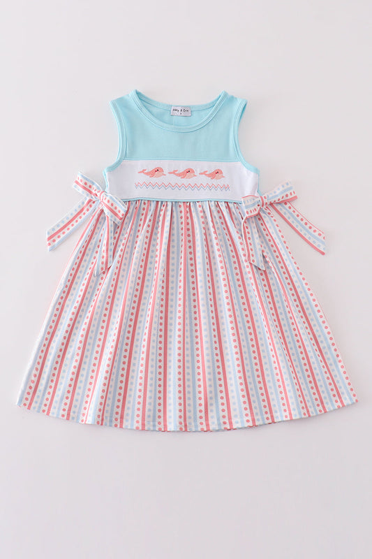 Blue whale embroidery girl dress