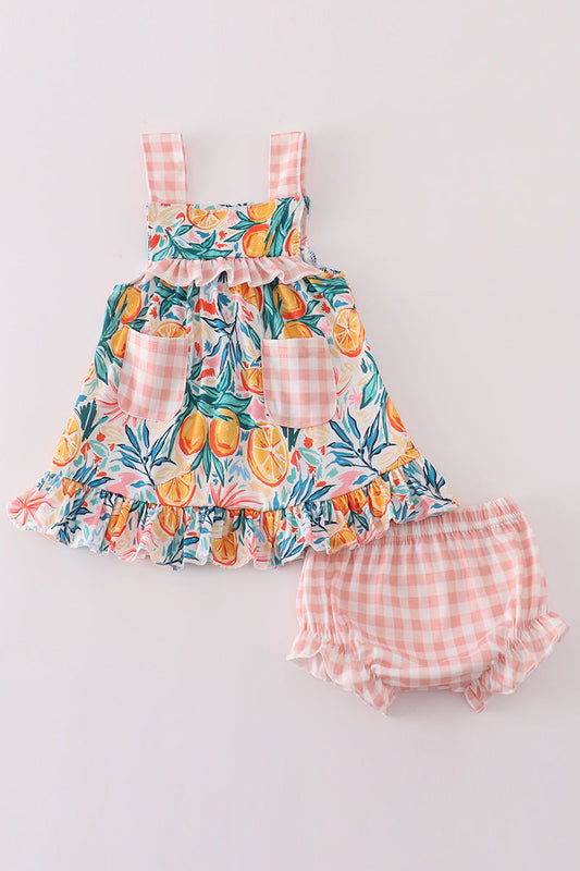 Citrus Bloom print girl bloomer set