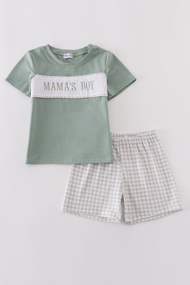 Gray MAMA'S BOY embroidery shorts set