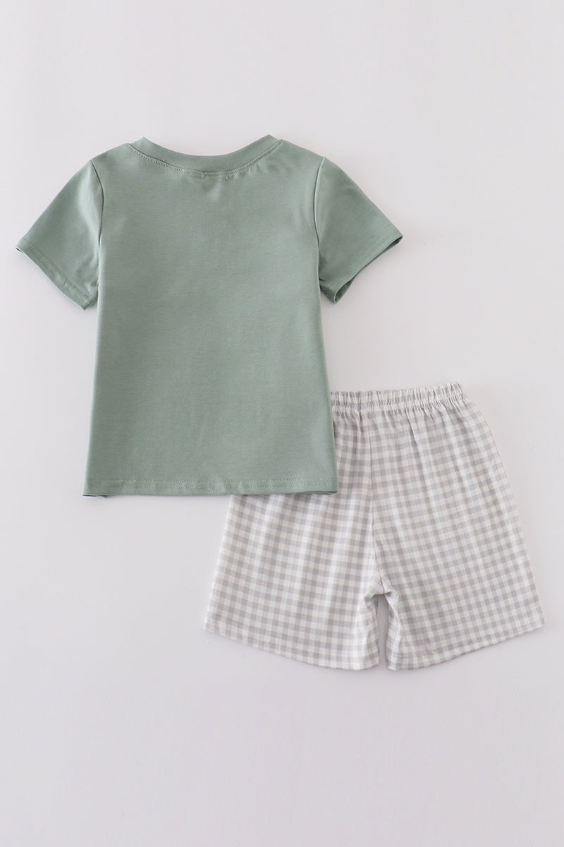 Gray MAMA'S BOY embroidery shorts set