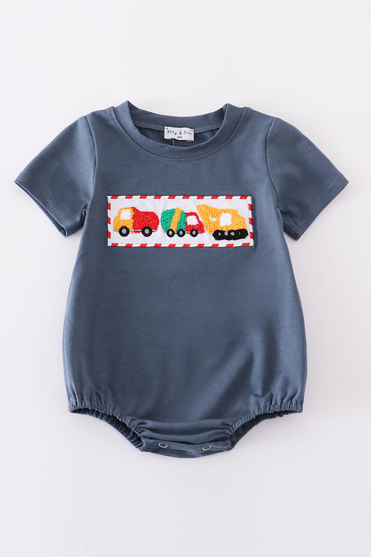 Navy truck french knot boy bubble