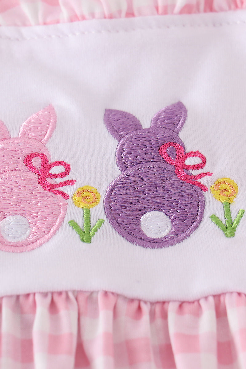 Pink bunny embroidery gingham set