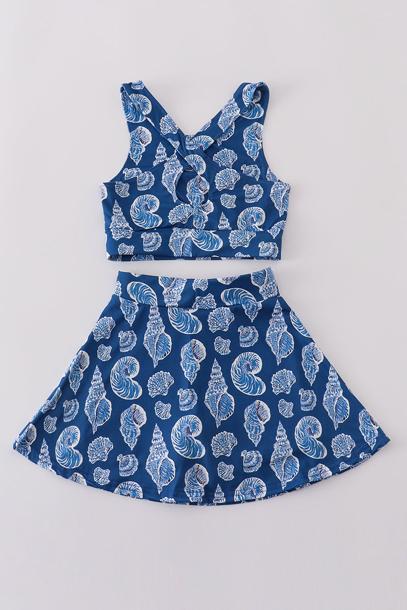 Blue conch print tennis skort set