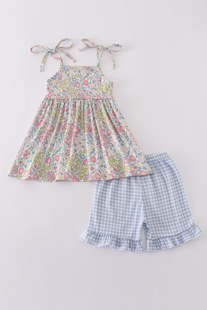 Pastel wildflowers print shorts set