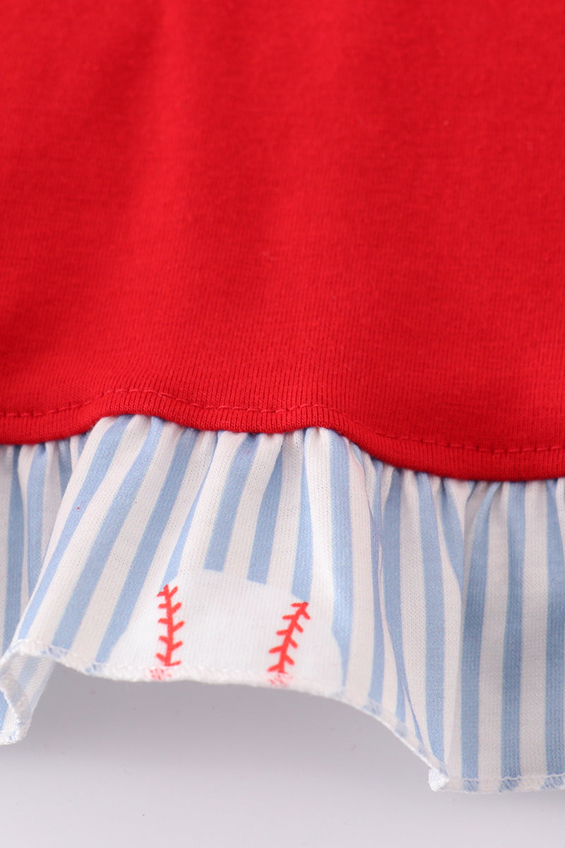 Red stripe bow baseball bloomer set