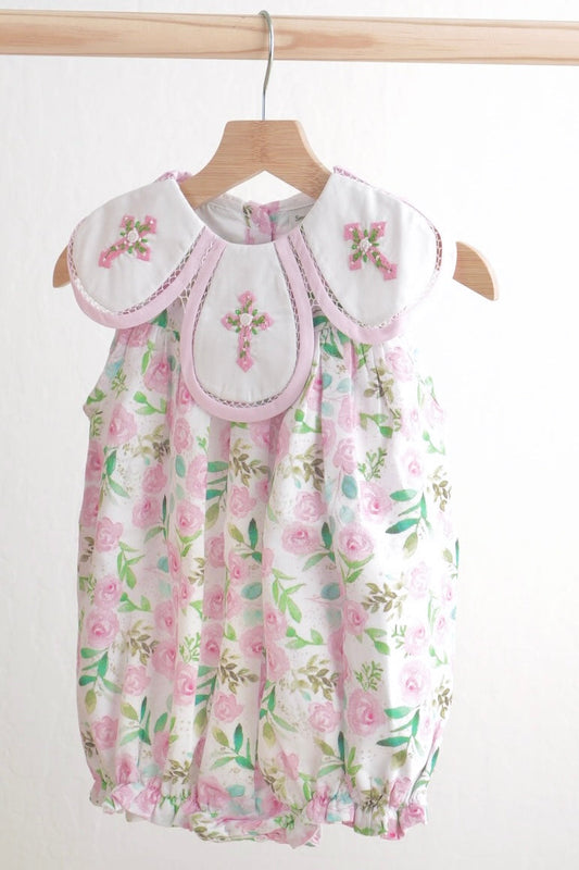 Pink easter cross embroidery floral girl bubble