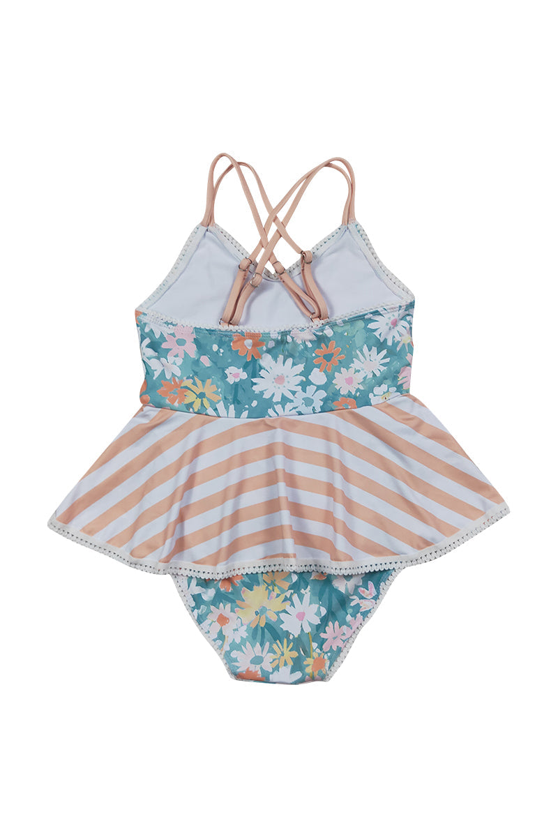 Daisy meadow print girl one-piece swimsuit