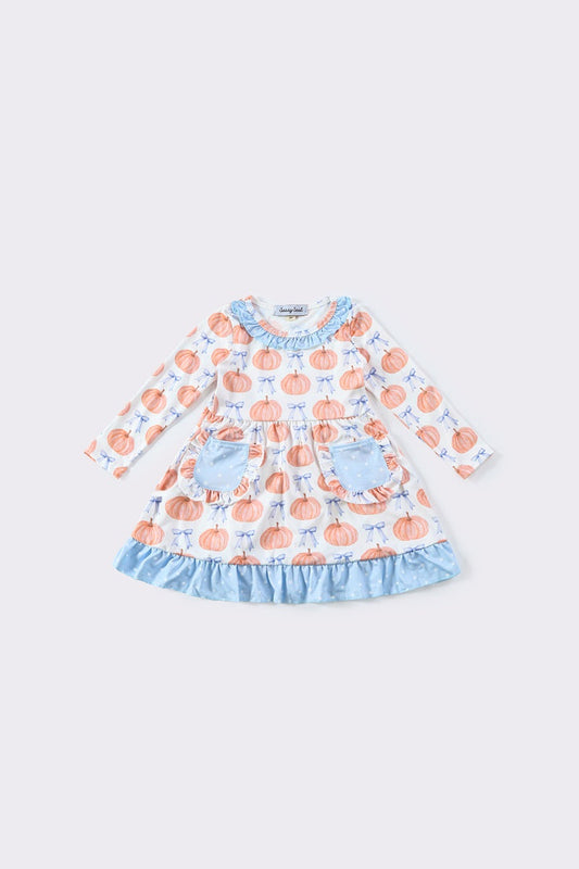 Blue pumpkin pocket ruffle dress