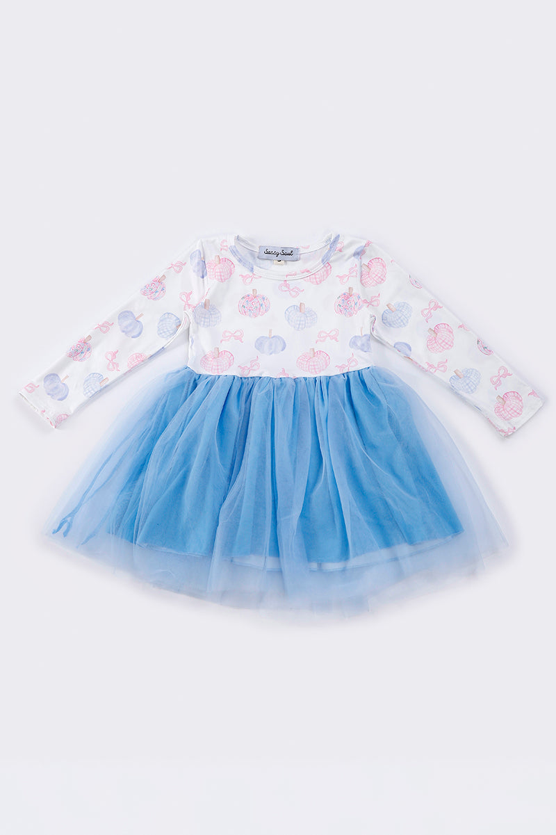 Blue pumpkin bow tutu dress