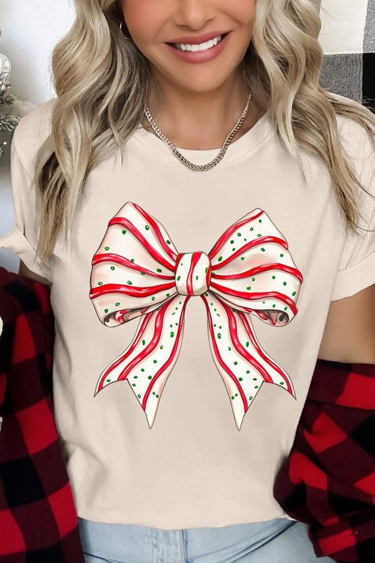 Christmas Tree Cake Bow Graphic Tee