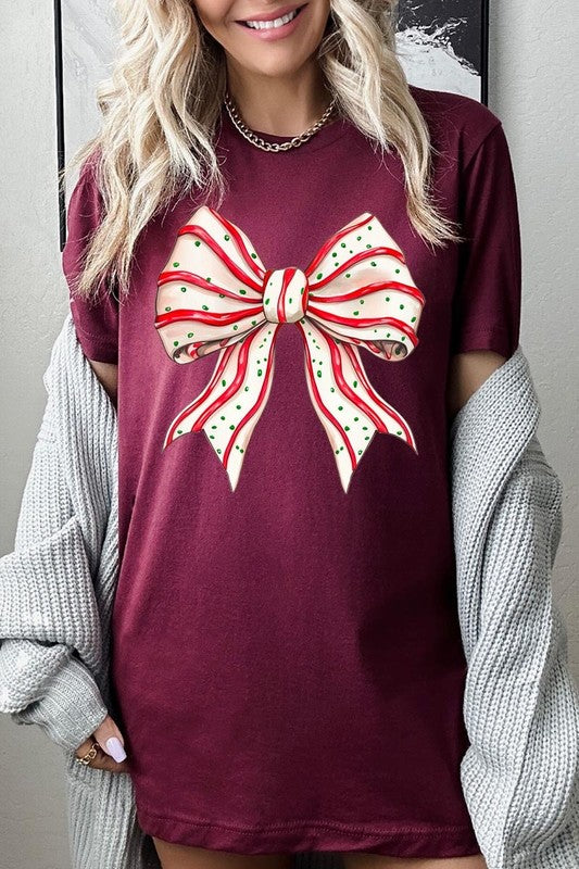 Christmas Tree Cake Bow Graphic Tee