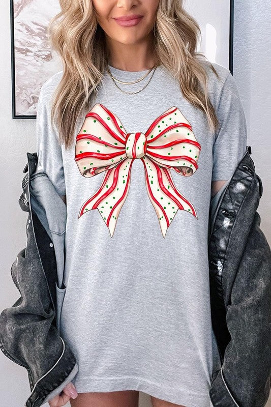 Christmas Tree Cake Bow Graphic Tee