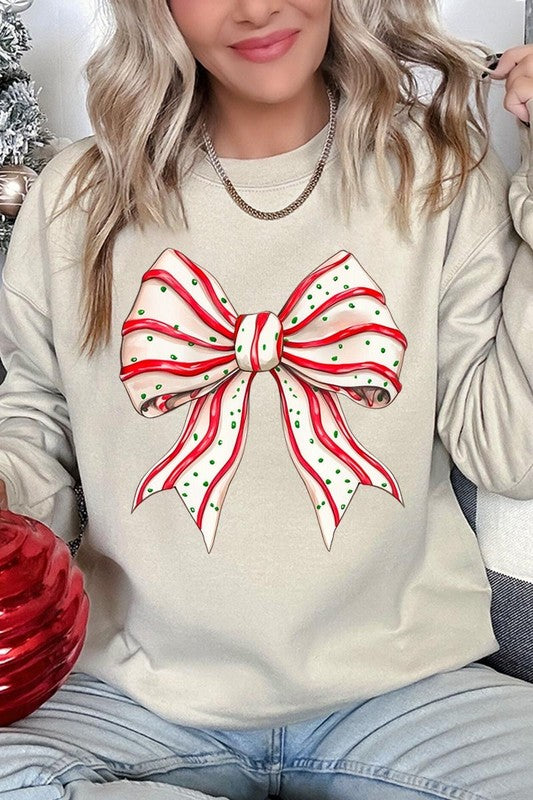 Christmas Tree Cake Bow Graphic Fleece Sweatshirts