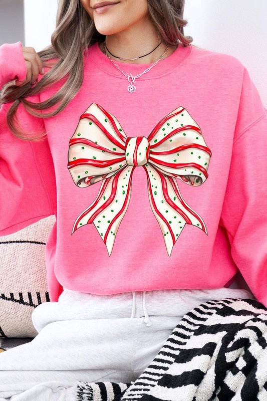 Christmas Tree Cake Bow Graphic Fleece Sweatshirts