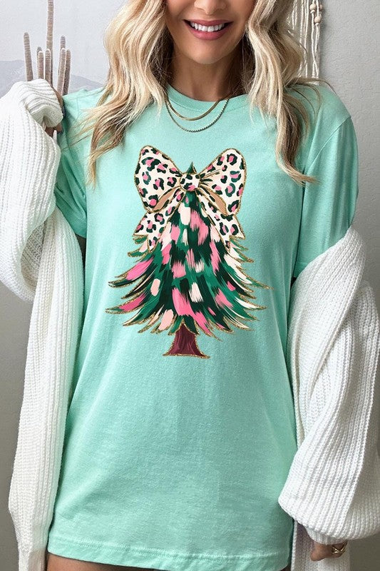 Faux Glitter Colorful Christmas Tree Graphic Tee