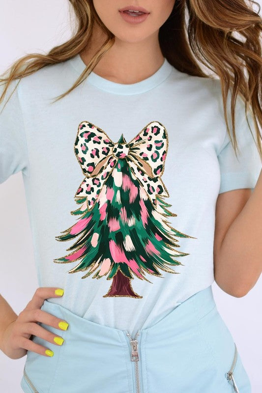 Faux Glitter Colorful Christmas Tree Graphic Tee