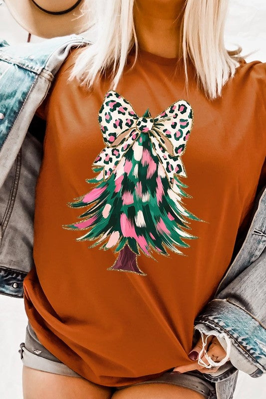 Faux Glitter Colorful Christmas Tree Graphic Tee