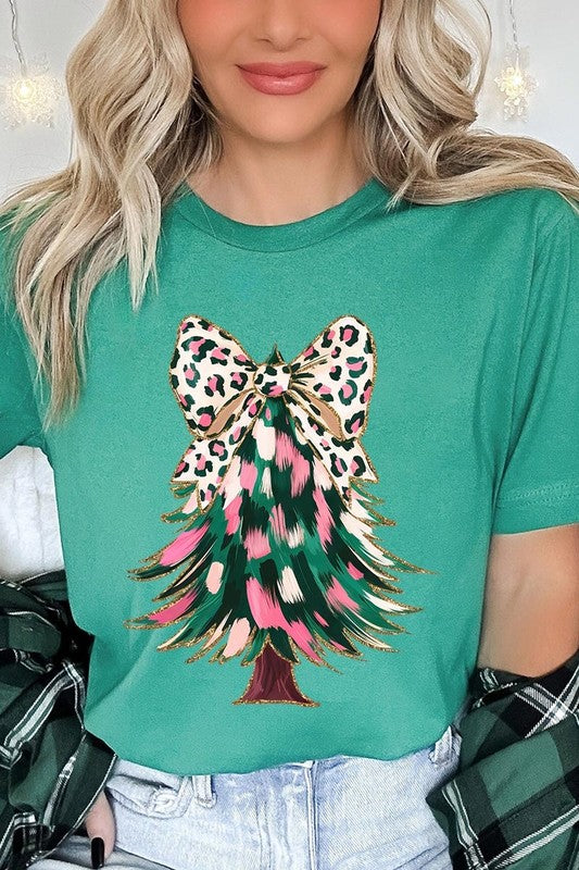 Faux Glitter Colorful Christmas Tree Graphic Tee