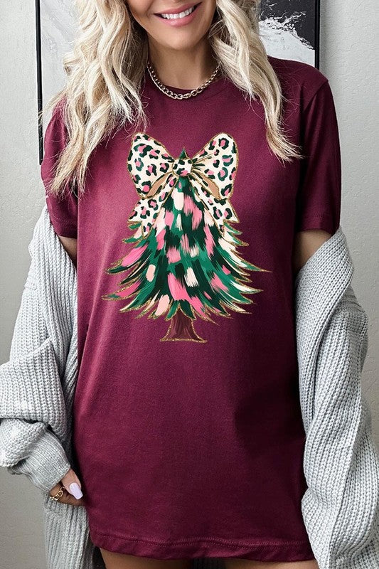 Faux Glitter Colorful Christmas Tree Graphic Tee