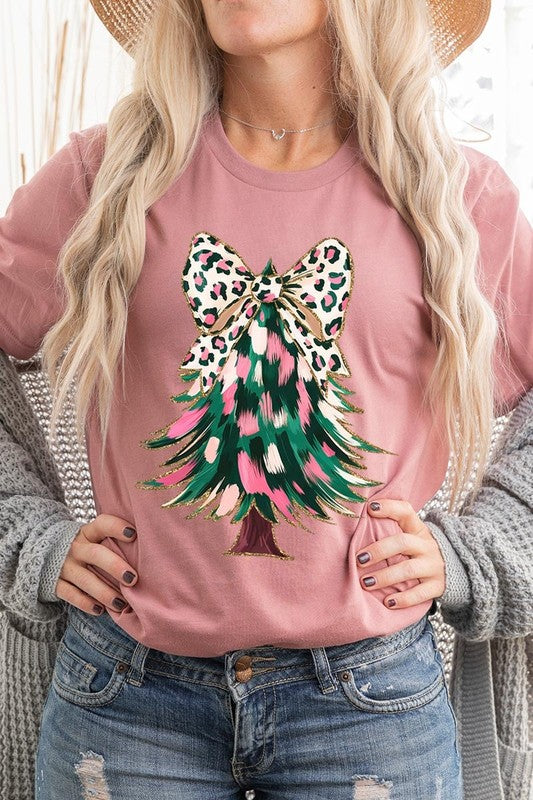 Faux Glitter Colorful Christmas Tree Graphic Tee