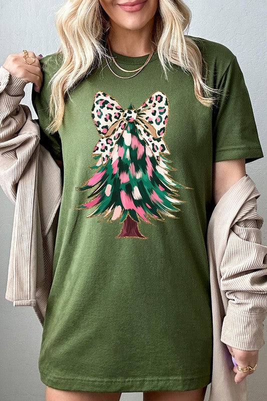 Faux Glitter Colorful Christmas Tree Graphic Tee