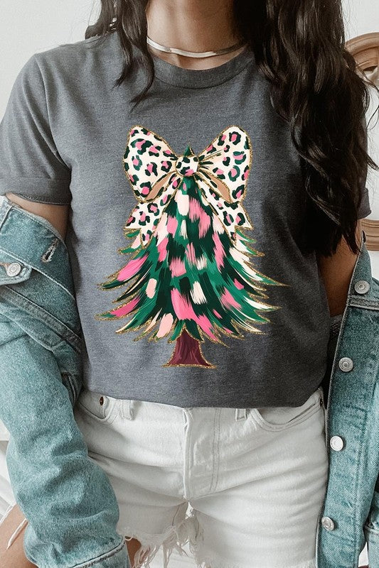 Faux Glitter Colorful Christmas Tree Graphic Tee