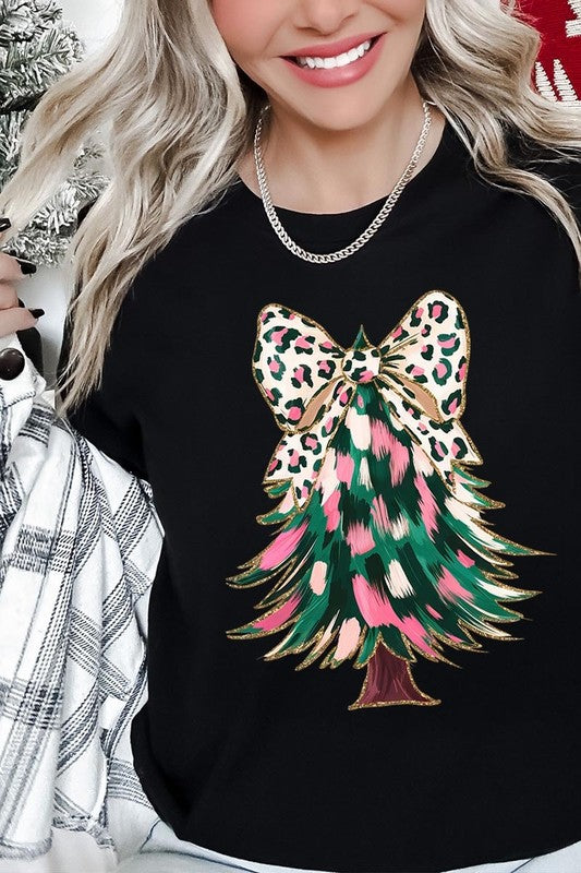 Faux Glitter Colorful Christmas Tree Graphic Tee