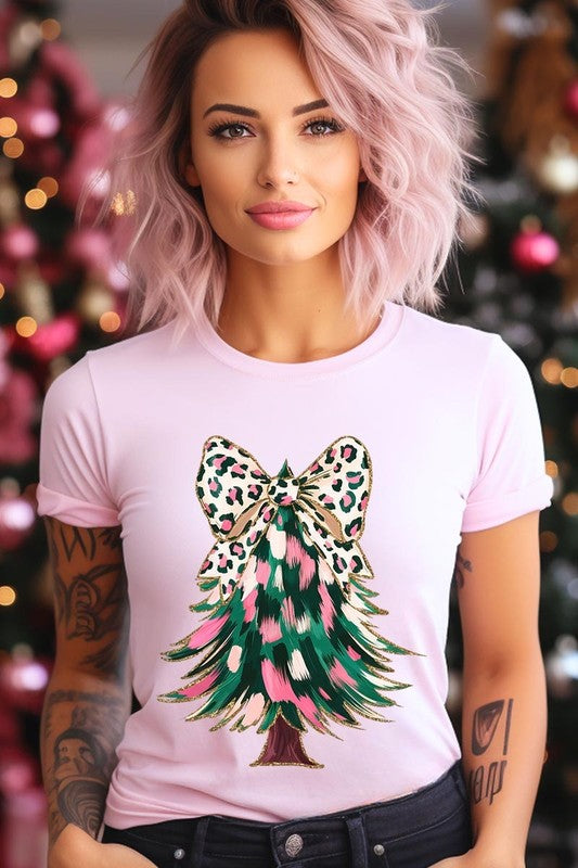 Faux Glitter Colorful Christmas Tree Graphic Tee