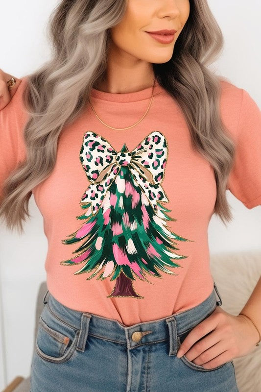 Faux Glitter Colorful Christmas Tree Graphic Tee