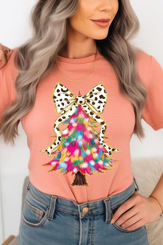 Faux Glitter Colorful Christmas Tree Graphic Tee