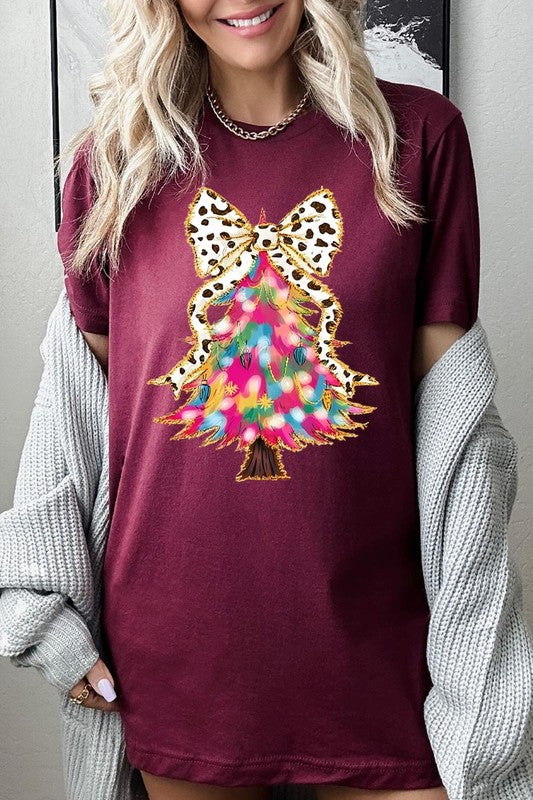 Faux Glitter Colorful Christmas Tree Graphic Tee