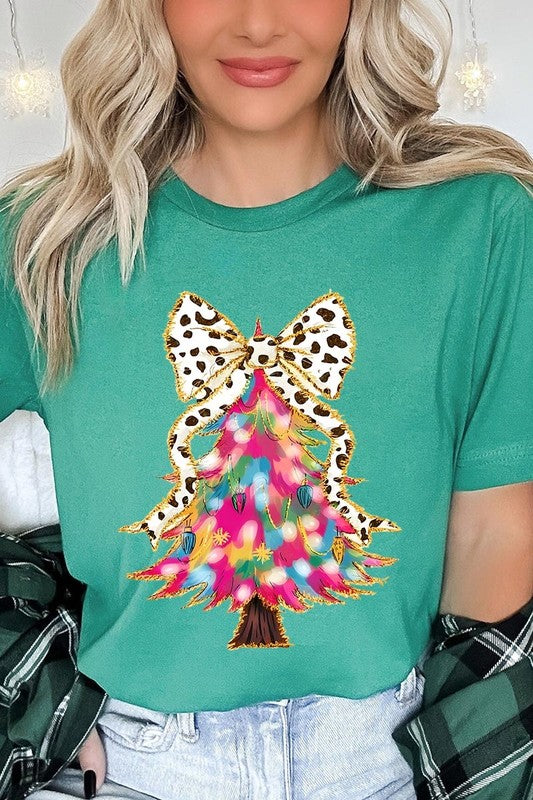 Faux Glitter Colorful Christmas Tree Graphic Tee