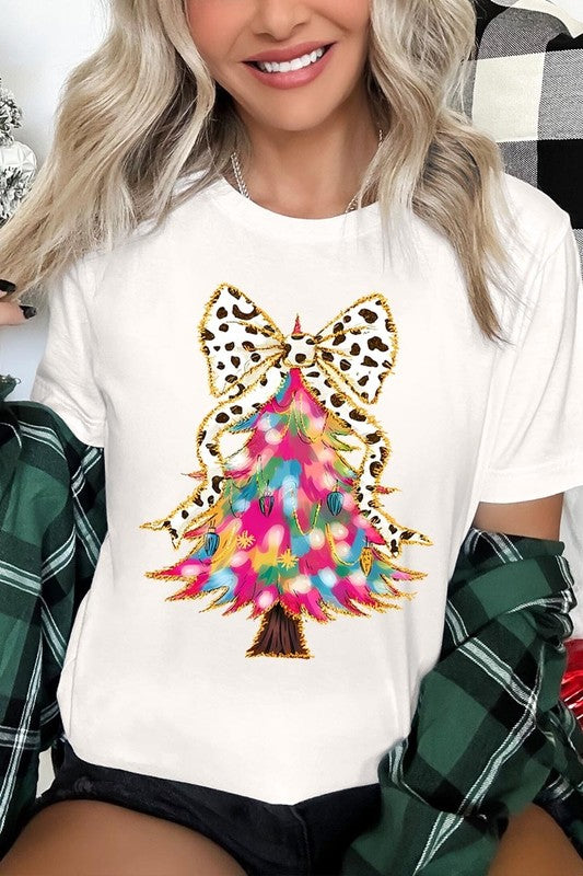 Faux Glitter Colorful Christmas Tree Graphic Tee