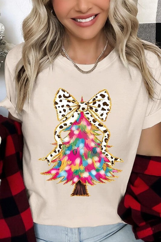 Faux Glitter Colorful Christmas Tree Graphic Tee