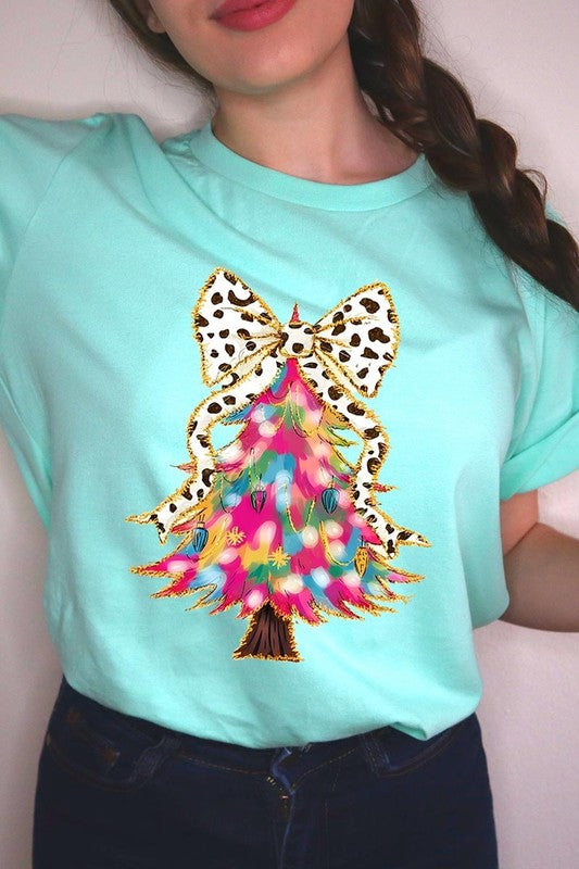 Faux Glitter Colorful Christmas Tree Graphic Tee