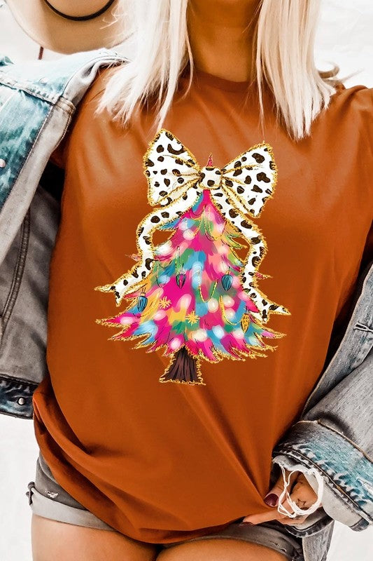 Faux Glitter Colorful Christmas Tree Graphic Tee