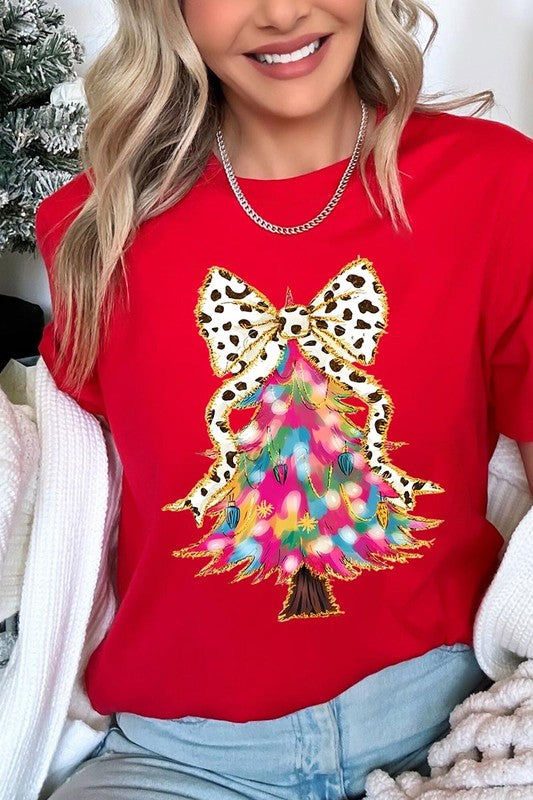 Faux Glitter Colorful Christmas Tree Graphic Tee