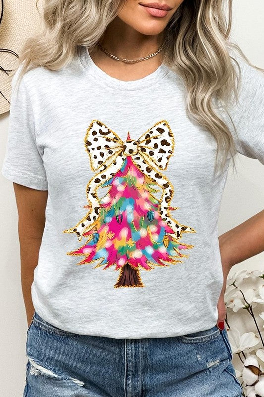 Faux Glitter Colorful Christmas Tree Graphic Tee