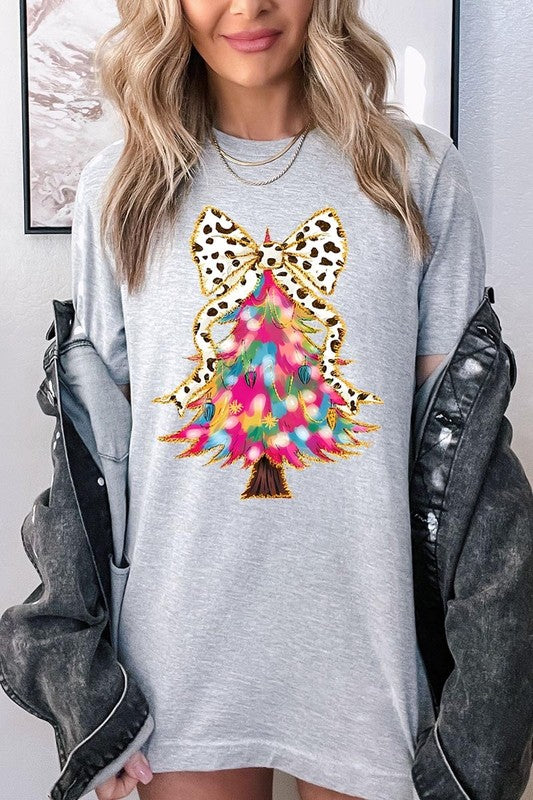 Faux Glitter Colorful Christmas Tree Graphic Tee