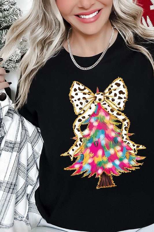 Faux Glitter Colorful Christmas Tree Graphic Tee