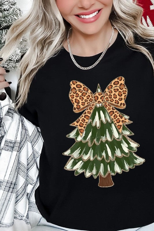 Faux Glitter Colorful Christmas Tree Graphic Tee