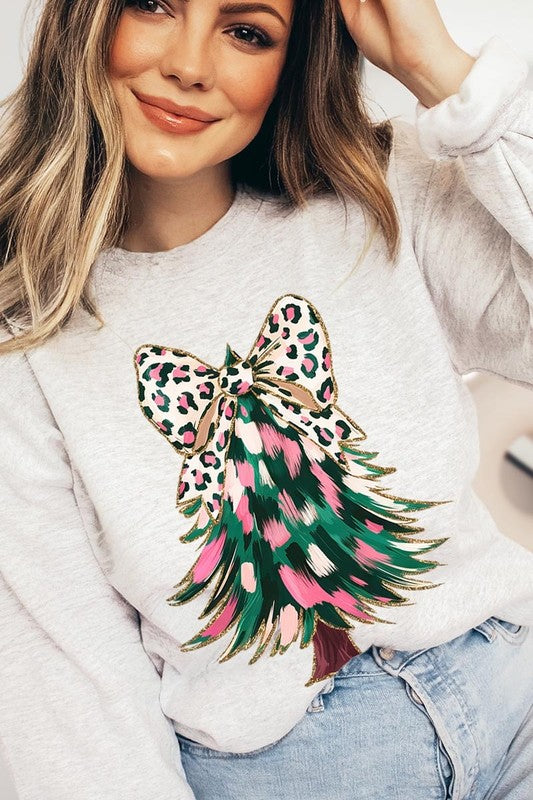 Faux Glitter Colorful Christmas Tree Sweatshirts