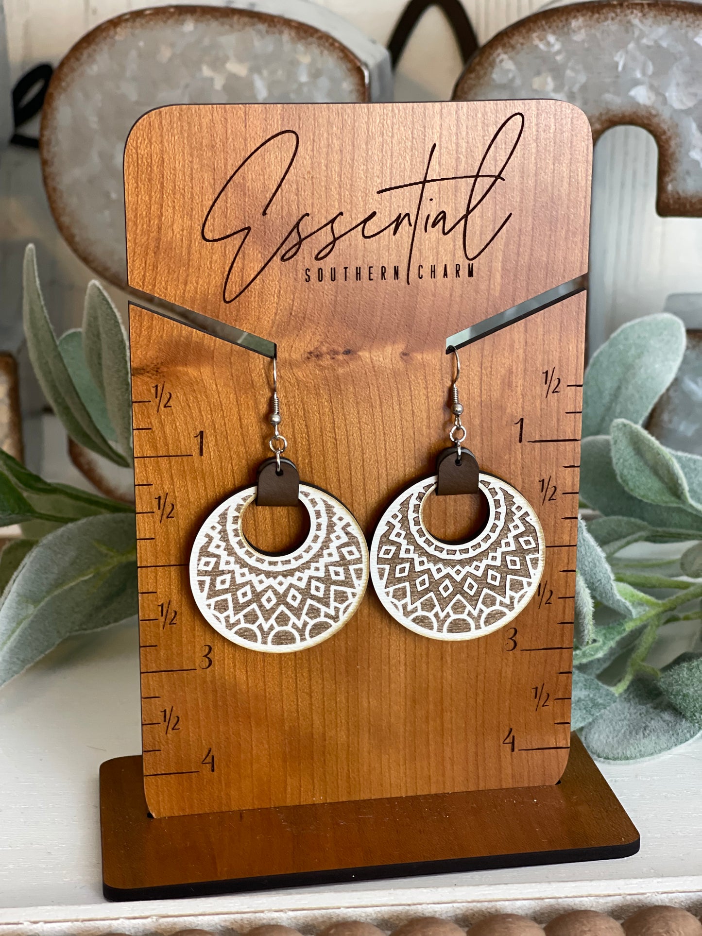 Mandala White Earrings - Laser Cut/Wooden