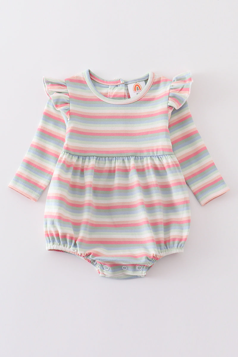 Premium Multicolored stripe ruffle girl romper